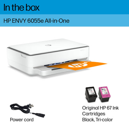 HP ENVY 6055e Wireless Color Inkjet Printer, Print, scan, copy, Easy setup, Mobile printing, Best-for-home, 3 months of Instant Ink included,white