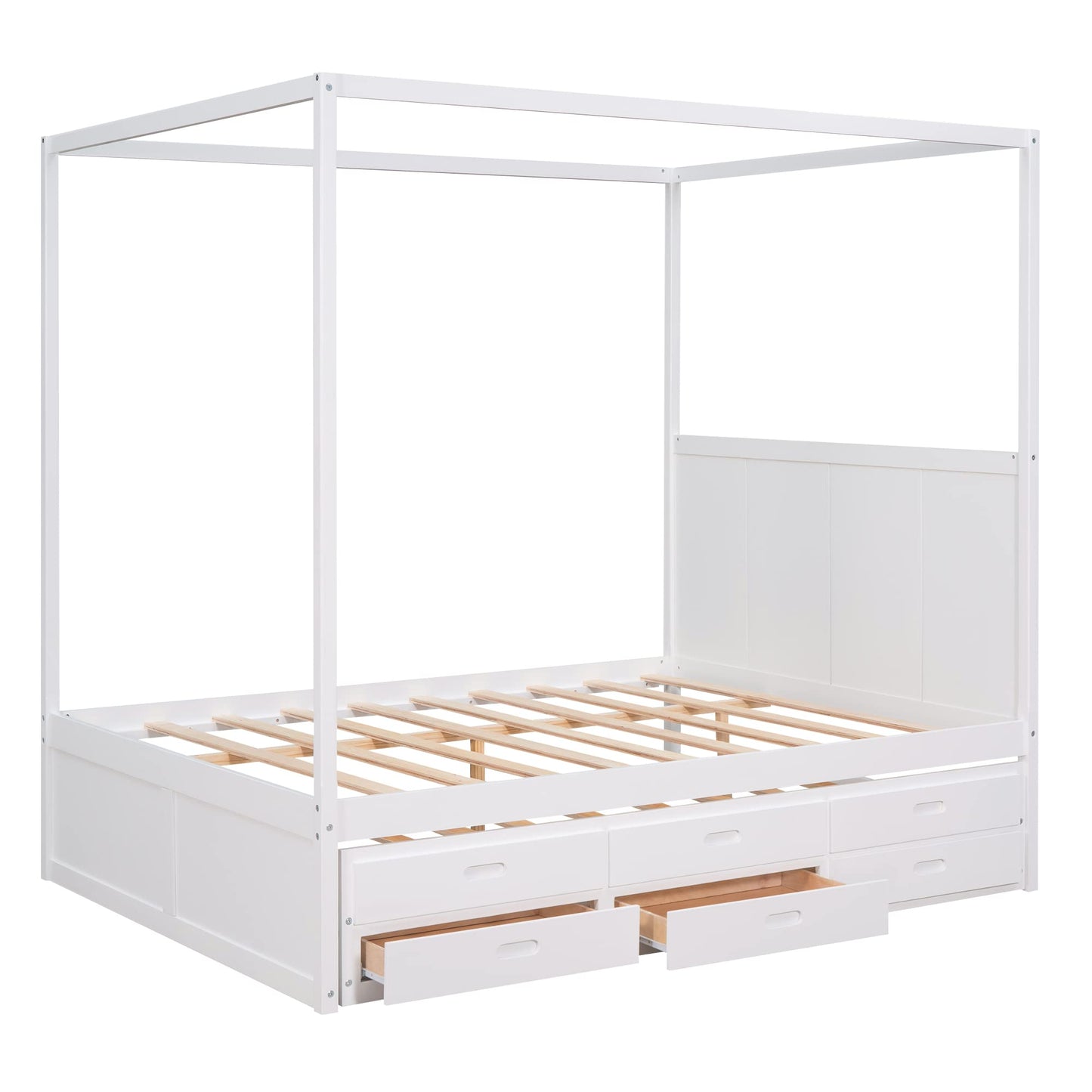 CITYLIGHT Queen Size Canopy Platform Bed with Headboard, Wood Frame Trundle and Storage Drawers for Kids Teens Adults, No Box Spring Needed (Queen ,White)