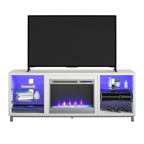 Ameriwood Home Lumina Fireplace TV Stand for TVs up to 70 Inch, Replaceable Electric Fireplace Insert Heater, Remote Control, Timer, Color Changing LED Lights, Crystal Ember Flames, White Ameriwood Home