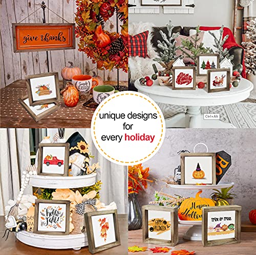 Spring Decor Farmhouse Summer Home Decor Signs 36 Interchangeable Sayings with 3 Wooden Frames for Office and Living Room Tiered Tray Decor Table Desk Wall Decor Seasonal Decoration Holiday Gift KALAWA