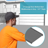 3" Garage Door Bottom Seal Weatherstrip in Grey - 1/4" T Style - All Widths(16' Wide Door) Earthtec