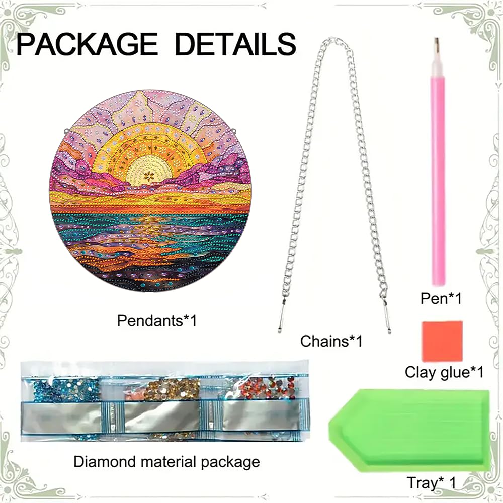 hospitian DIY Hanging Diamond Art Pendant Painting Kit Landscape,Sea Sunset Diamond Painting Kits for Adults,Special Crystal Gem Craft Painting Kit Ornament 9.4x9.4inch hospitian