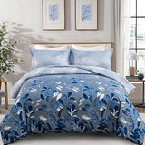 DJY Blue Comforter Set King, Navy Botanical Leaves Comforter for King Bed 3 Pieces Reversible Floral Bed Comforter Sets Soft Microfiber Bedding Set for All Season (104"x90") DJY