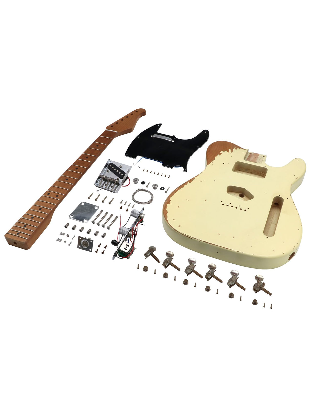 Sunsmile DIY Electric Guitar Kit TL Style Heavy Relic Aged Vintage with Alder Body Roast Maple Neck and Fingerboard S-S 6 String Build Your Own Guitar Relic Cream. sunsmile