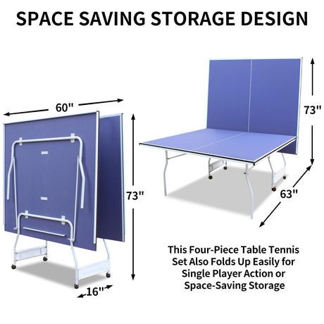 AOKUNG 9x5 Professional MDF Table Tennis Table with Quick Clamp Ping Pong Net with Two Rackets and Three Balls,Blue Indoor & Outdoor Use AOKUNG