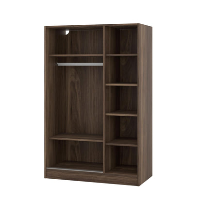 3 Door Wardrobe Armoire Closet with Sliding Doors and Storage Shelevs Freestanding Wardrobe Cabinet with Hanging Rod Clothes, Cabinet Organizer for Bedroom, 20.5"D x 42.5"W x 66.9"H (Wulnut)