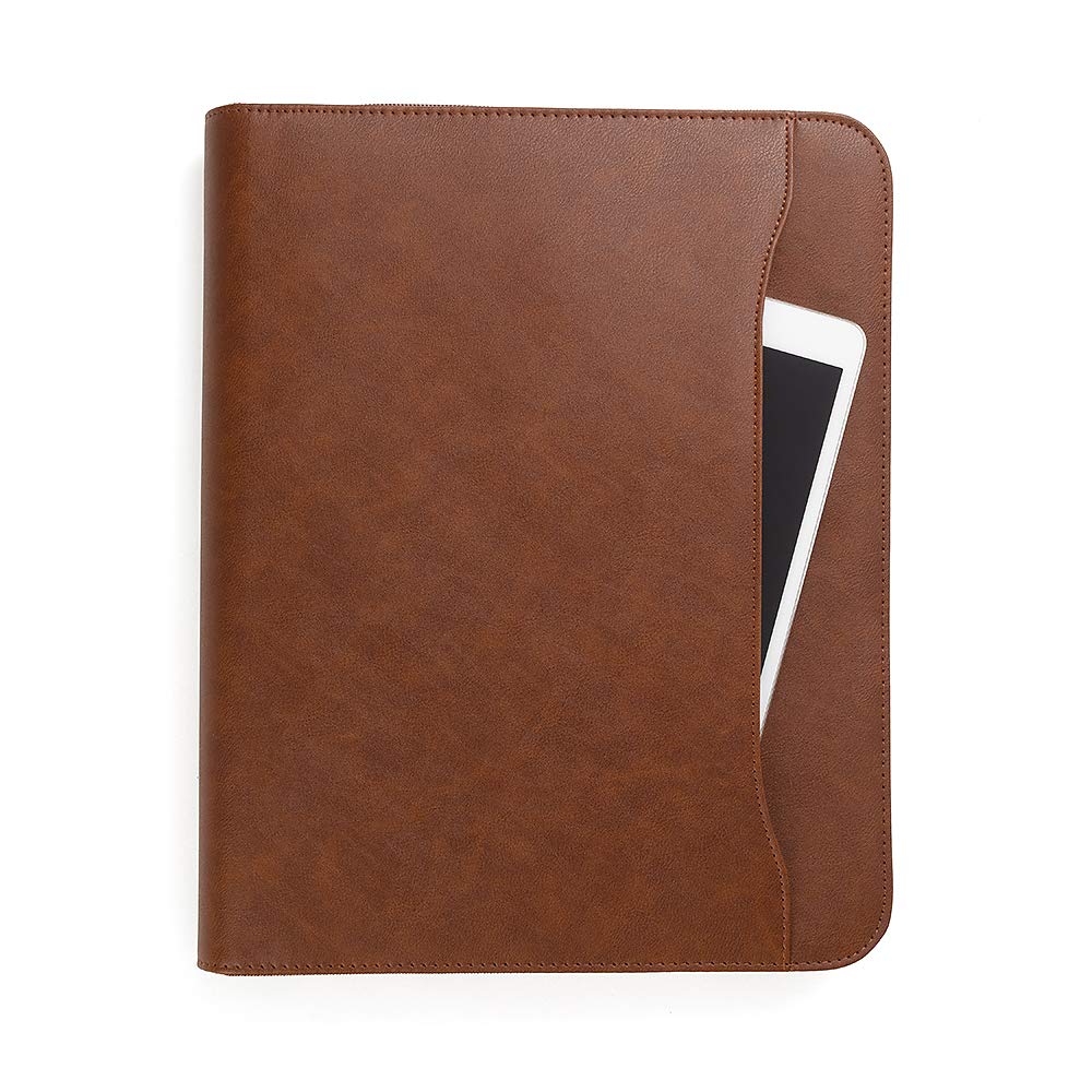 Forevermore Portfolios Portfolio Organizer - 3 Ring Binder with Notepad - 1.5 Inch Rings - Zippered Storage Pockets for Papers, Travel Documents, Presentation Folder, Cards, Passport, Tickets - Brown Forevermore Portfolios