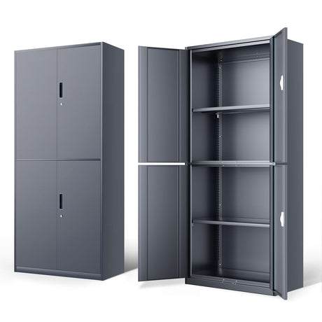 DNA MOTORING 71'' Metal Garage Storage Cabinet, Locking Tool Cabinet with 4 Doors and 2 Adjustable Shelves, Heavy Duty Metal Locker for Garage,Office,Home,Gym,Gray, TOOLS-00634-GY-GY-A DNA MOTORING