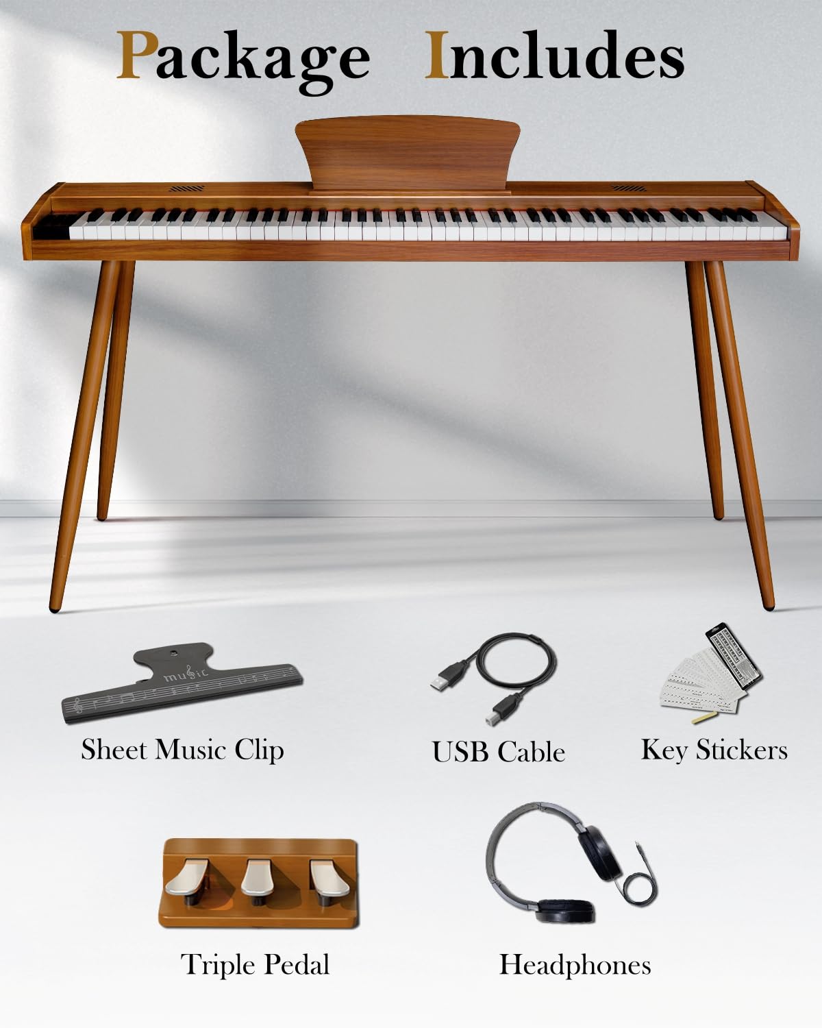 Longeye Digital Piano 88 Keys Wood Piano Keyboard Semi Weighted Electric Piano for Beginners and and Professionals with Triple Pedal, Headphone, Ｌｏｎｇｅｙｅ