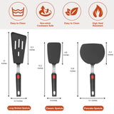 Hotec Silicone Spatula Turner for Nonstick Cookware, Cooking Spatula 600°F Heat Resistant Large Flexible Rubber Spatula Set of 3, Kitchen Utensils for Flipping Eggs, Burgers, Pancakes, Crepes HOTEC
