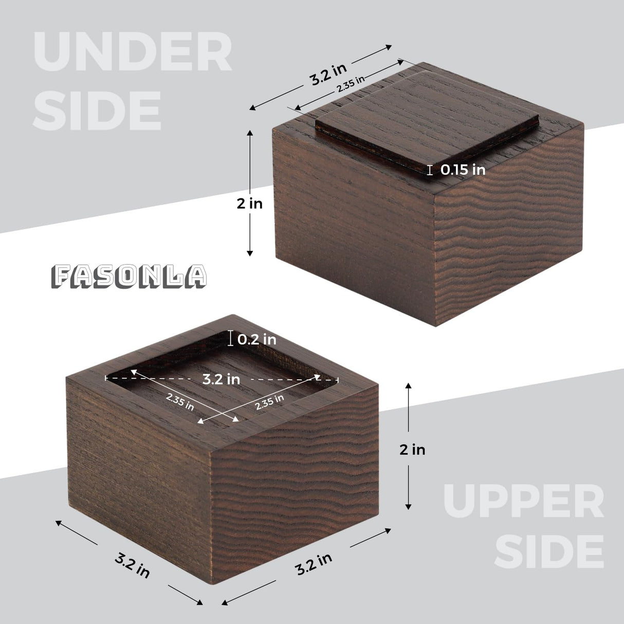 FASONLA Bed Risers (Set of 4) Furniture Risers Lifts Height 2", Oak Solid Wood Risers for Bed, Furniture, Table, Sofa, Chair Risers with Non-Slip Recessed Hole (4pcs-2" Hight-Walnut Color) FASONLA