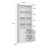IRONCK Bookshelves and Bookcases with 4 Doors, 6-Tier Bookshelf with Storage Shelves 74.6 in Tall Bookcase for Home Office, Living Room, Bedroom, White IRONCK