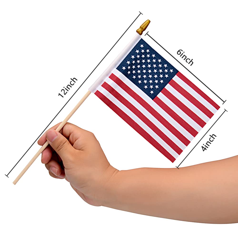 12 Pack Small American Flags on Stick Small US Flags/Mini American Flags for Outside 4x6 Inch American Hand Held Stick Flags with Kid-Safe Spear Top, Patriotic Veterans Day Decorations, 4th of July Decorations Uelfbaby