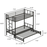 Twin Metal Bunk Bed with Pull-Out Trundle, 3-in-1 Convertible for Teens/Adults, Heavy Duty Space-Saving Design, Ladder & Guardrails, No Box Spring Needed, Easy Assembly NeoTechEra