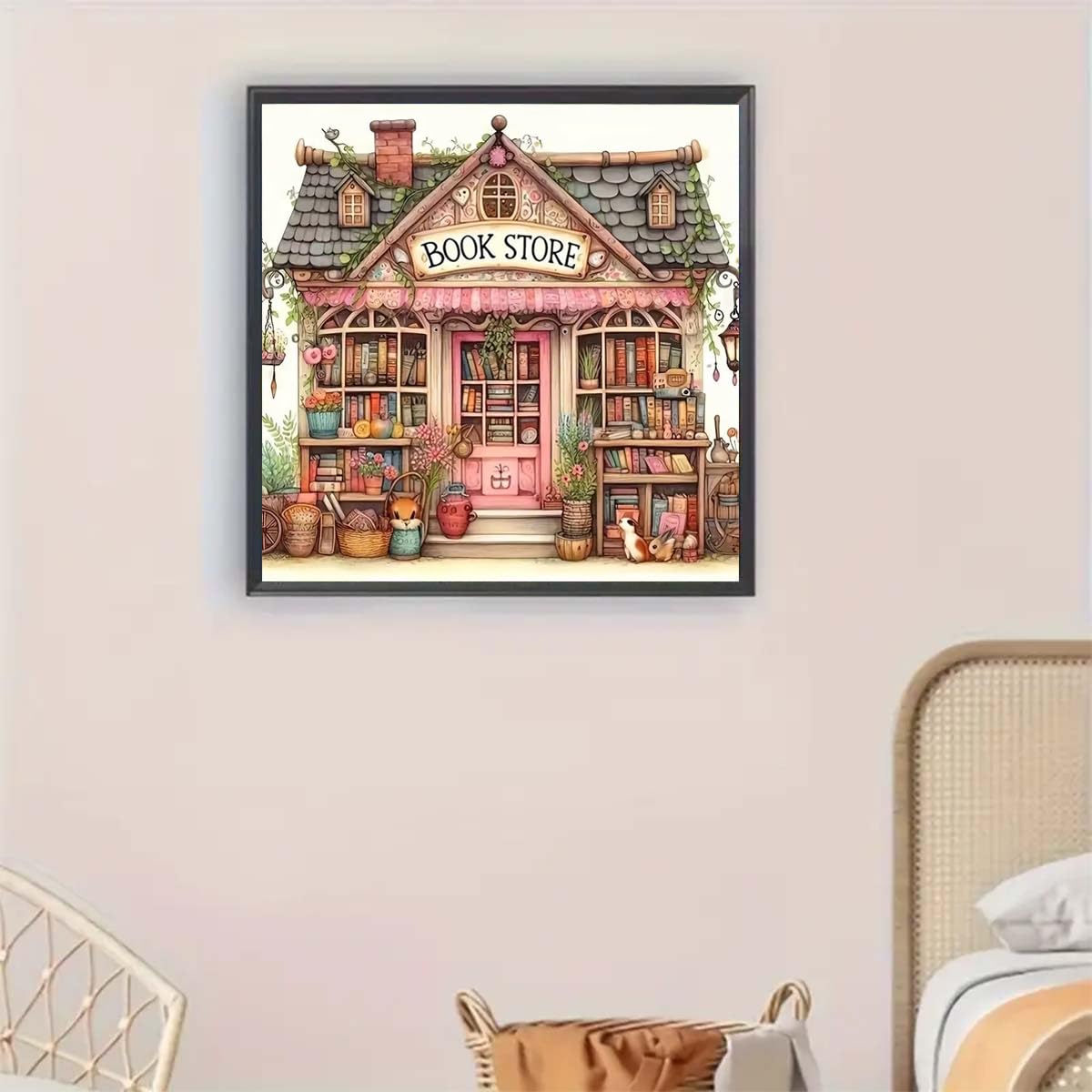 5D Diamond Painting Kits for Adults, Book Store Diamond Art Painting Kits for Beginner, DIY Full Round Drill Diamond Dots Gem Craft for Adults for Home Wall Decor13.8x13.8 inch GEMFAMILY