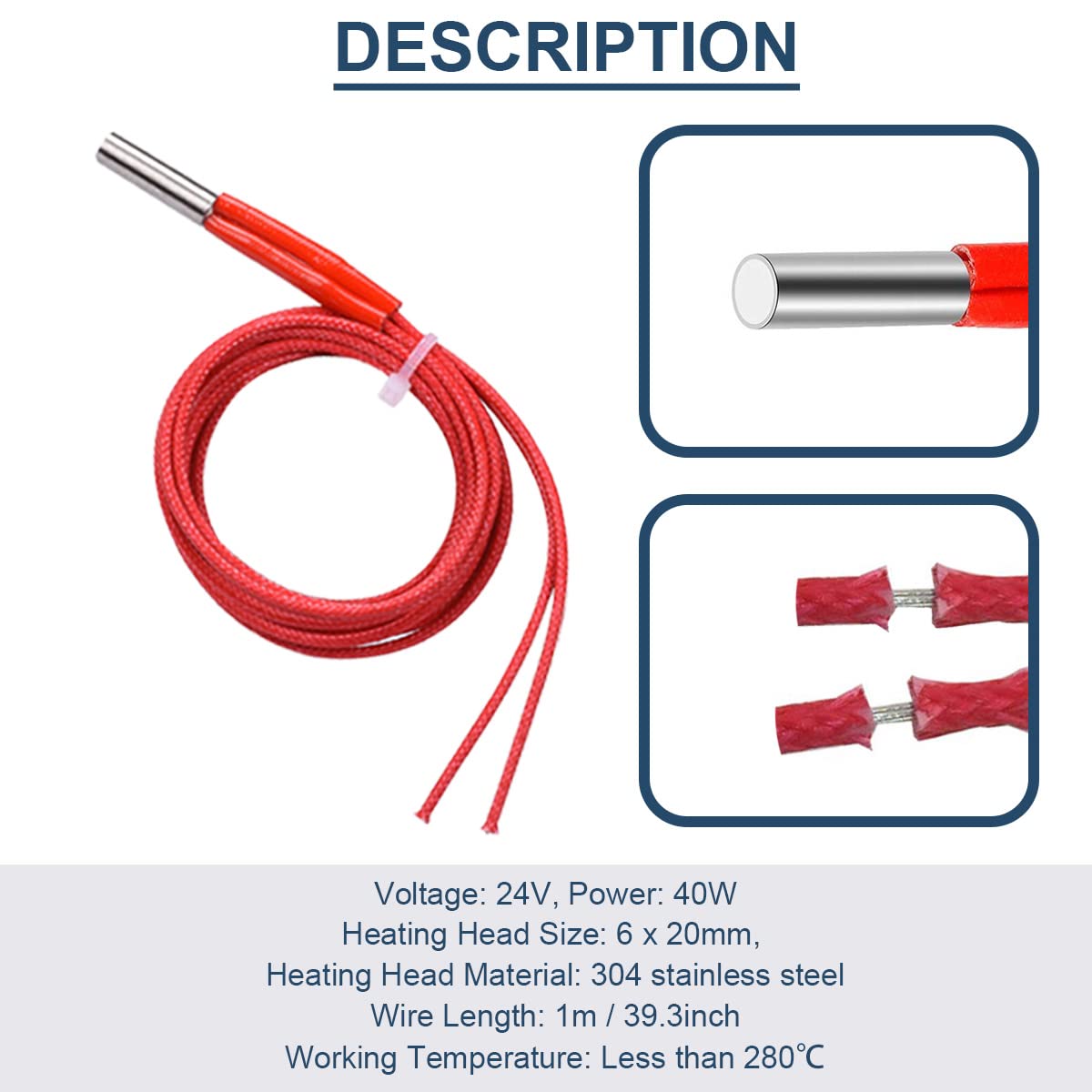 DAOKAI 4 Pcs 24V 40W 620 Ceramic Cartridge Heater Wire 1m & 3950 100K NTC Thermistor for 3D Printer with 12mm Heat Resistant Tape, 4 Pcs Heating Block Cotton - WoodArtSupply