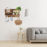 Key Holder Wall Mount, Solid Wood Key and Mail Organizer for Wall(Self Adhesive or Drill), 8 Hooks Key Rack for Entryway Hallway Bedroom Farmhouse Home Decor (Burnt Brown) Eryvik