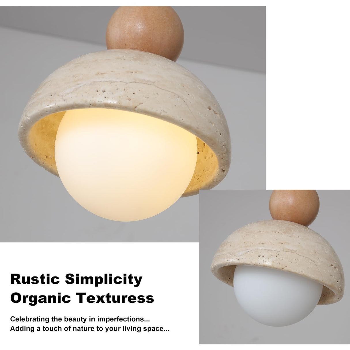 JIANTLAIUS 2PCS Japanese Wabi-Sabi Yellow Travertine Pendant Lamp Natural Stone Shade Pendant Light with Wood Hanging Light G9 Nordic Mini Pendant Lighting for Kitchen Island Dining Room JIANTLAIUS