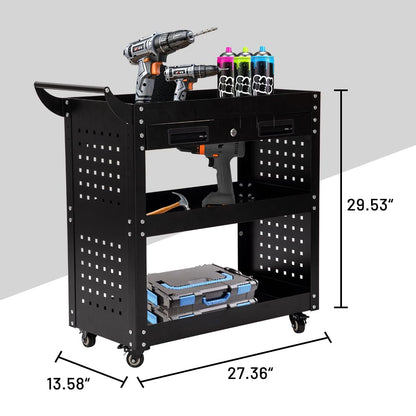 Yeeoy 3 Tier Rolling Tool Cart on Wheels, 330 LBS Capacity Heavy Duty Utility Tool Organizer with Storage Drawer Pegboard, Industrial Service Tool Cart for Mechanics, Garage, Warehouse, Repair Shop