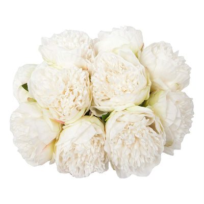 U'Artlines 2 Bouquet 10 Heads Artificial Peony Silk Flower Leaf Home Office Wedding Party Festival Bar Decor (Cream White)
