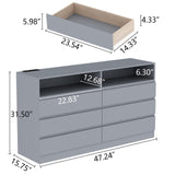 Gyfimoie 6 Drawers Dresser with Power Outlet, Accent Chests of Drawers with LED Light, Modern Storage Dresser for Bedroom, Living Room Gyfimoie