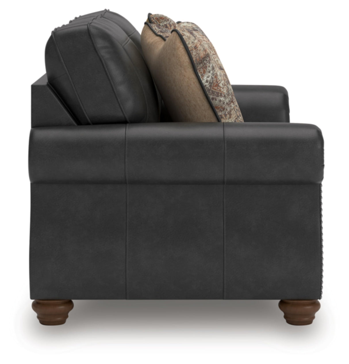 Signature Design by Ashley Chatterton Rustic Faux Leather Loveseat with Nailhead Trim and 2 Throw Pillows, Black Signature Design by Ashley