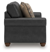 Signature Design by Ashley Chatterton Rustic Faux Leather Loveseat with Nailhead Trim and 2 Throw Pillows, Black Signature Design by Ashley