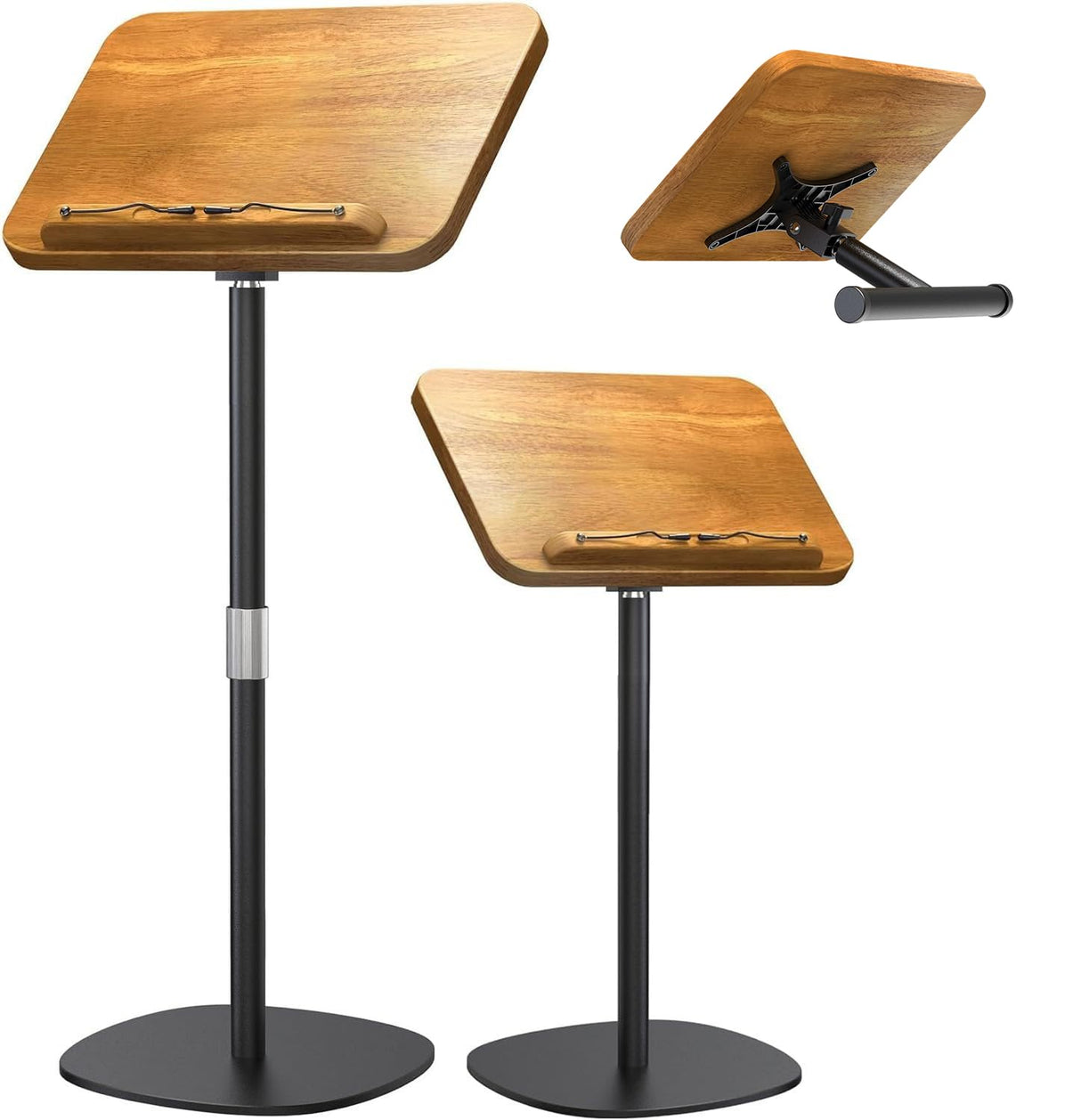 NAMON 2 in 1 Dual-use Floor Book Stand & Desktop Book Stand, 100% Solid Wood and Metal Build, Height Adjustable from 16.5-51in, Floor Holder Stand with Page Paper Clip for Cookbooks, Sheet Music, etc. NAMON