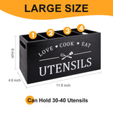 Black Farmhouse Utensil Holder for Kitchen Counter Extra Large Cooking Utensil Holder Caddy Utensils Storage Organizer for Countertop Rustic Wood Kitchen Tool Decor Utensil Crock Spatula Holder Renawe