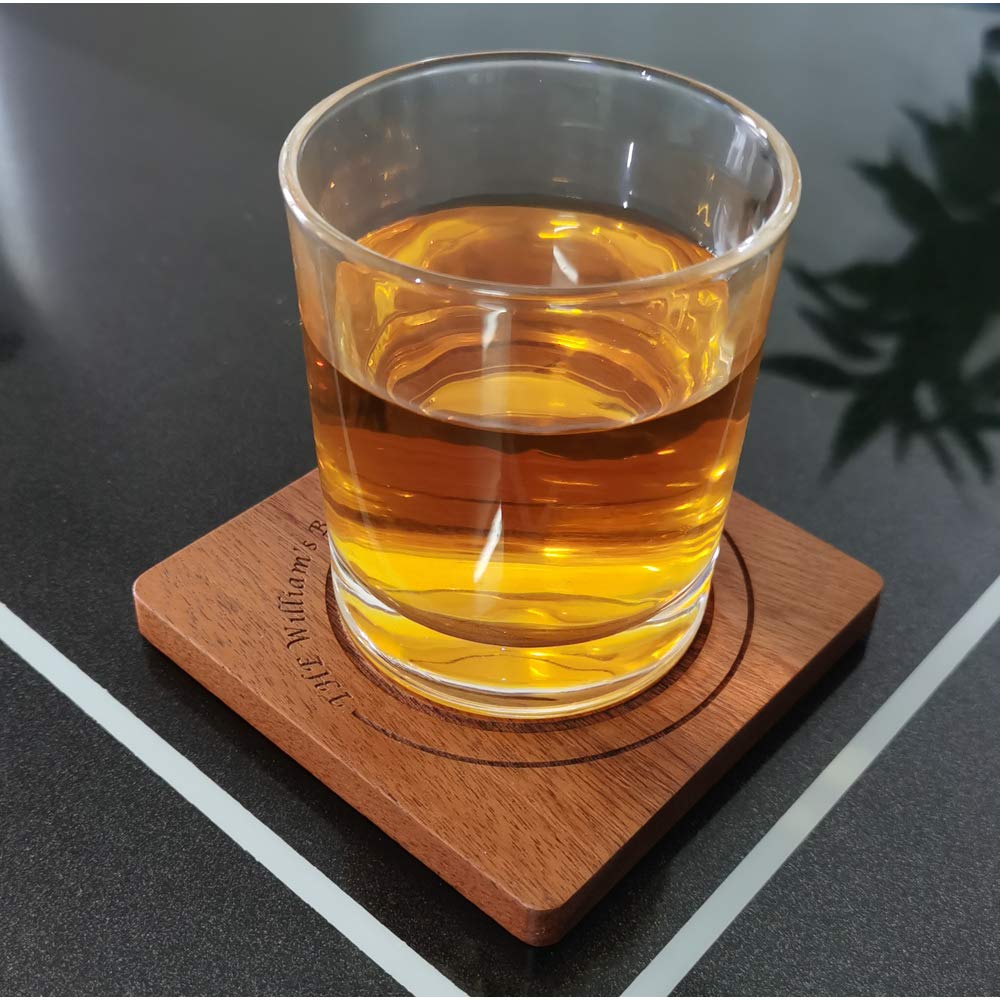 Personalized Coasters, Custom Engraved Wood Coasters for Drinks, Monogram Coasters with Holder, Wedding Gifts, Parents Gifts (W, Set of 4) MOJIA