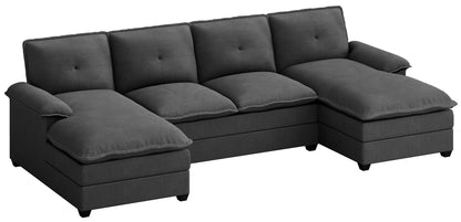 JAMFLY Sectional Couches for Living Room, U-Shaped Couch 4 Seat Sofas with Double Chaises, Modern Modular Sectional Sofa Set for Apartment Furniture for Apartment, Black