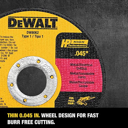 DEWALT Cutting Wheel, General Purpose Metal Cutting, 4-1/2-Inch, 5-Pack (DW8062B5) DEWALT