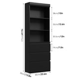 GarveeHome 70 in Bookcase with Drawers, Tall Bookshelf Farmhouse Bookcases Wooden Deep Bookshelves Storage Cabinet Organizer for Living Room, Study, Kitchen, Home Office GarveeHome