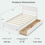 Giantex Wood Twin Bed with 2 Storage Drawers, Solid Wood Platform Bed with Headboard, Wooden Slats Support Mattress Foundation, No Spring Needed, Twin Bed Frame for Kids, Teens, Adults, White Giantex