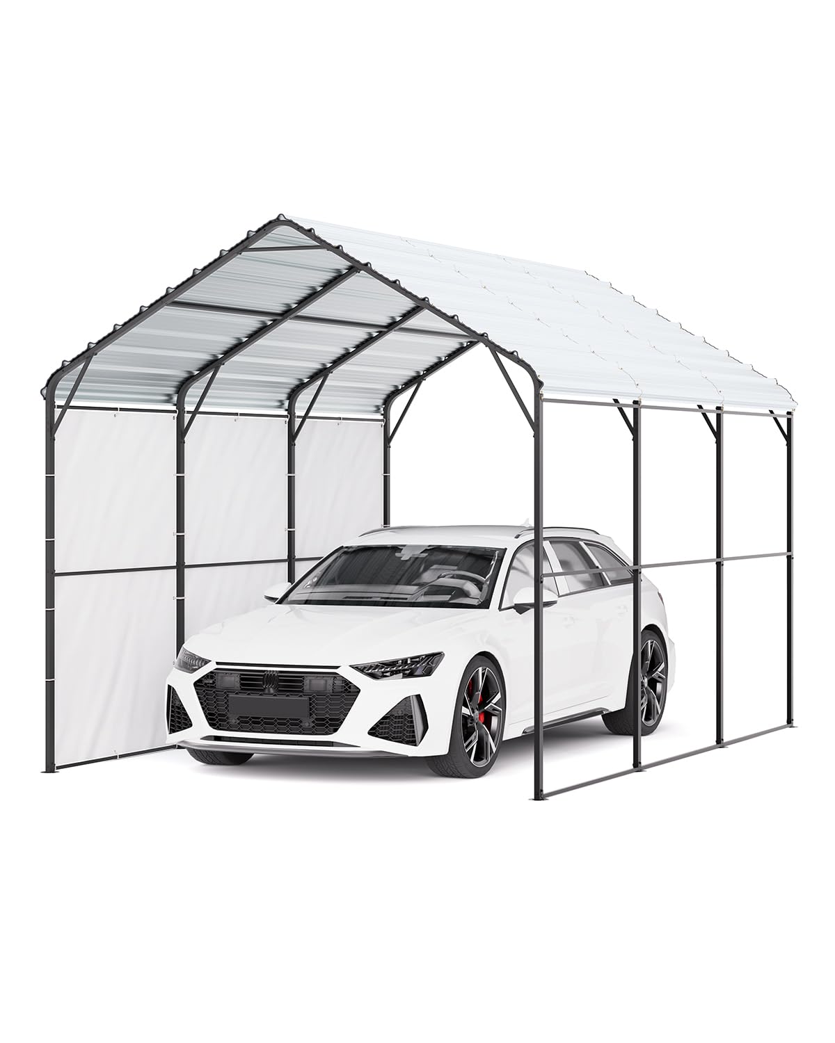 VEVOR Heavy Duty Metal Carport, 10' x 15' Outdoor Carport with Galvanized Steel Frame & Roof, Car Tent Garage Shade with Removable Sidewalls, Multi-Use Car Shelter for Pickup, Boat, Car & Tractors VEVOR