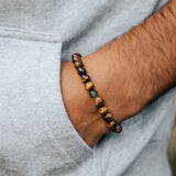RANKEEF Tiger Eye Bracelet For Men 8MM Natural Stone Beads Bracelet Set Stretch Lava Rock Bracelets Adjustable Black Crystal Beaded Bracelet for Men Women Gifts RANKEEF