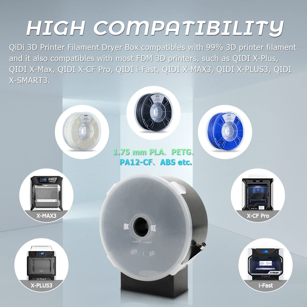 R QIDI TECHNOLOGY Filament Dryer Box, Filament Storage Box for 3D Printer Filament, Keeping Filaments Dry During 3D Printing, Compatible with 1.75mm PA12-CF, PLA, PETG, ABS, UltraPA, S-White, etc R QIDI TECHNOLOGY