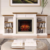 Country Living Belhaven 74 Inch Bookcase Mantel Package | 23 Inch Smart Electric Fireplace Insert Heater w/Remote | Warm Walnut Shelving | Marble or White Trim | Alexa & Google | Multi-Color Flames Country Living