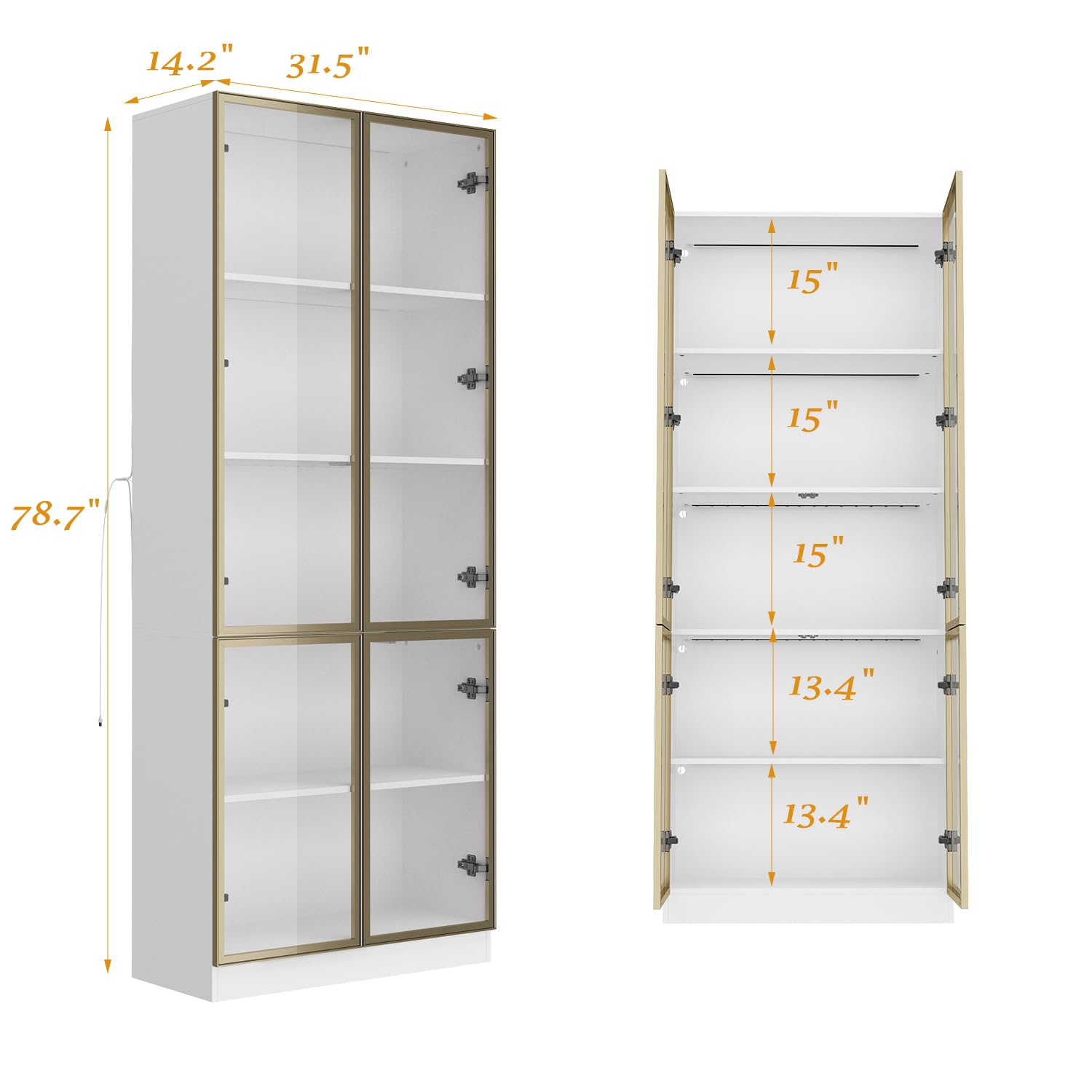 Homsee 5-Tier White Bookcase with LED Lights and Glass Doors for Stylish Storage - WoodArtSupply