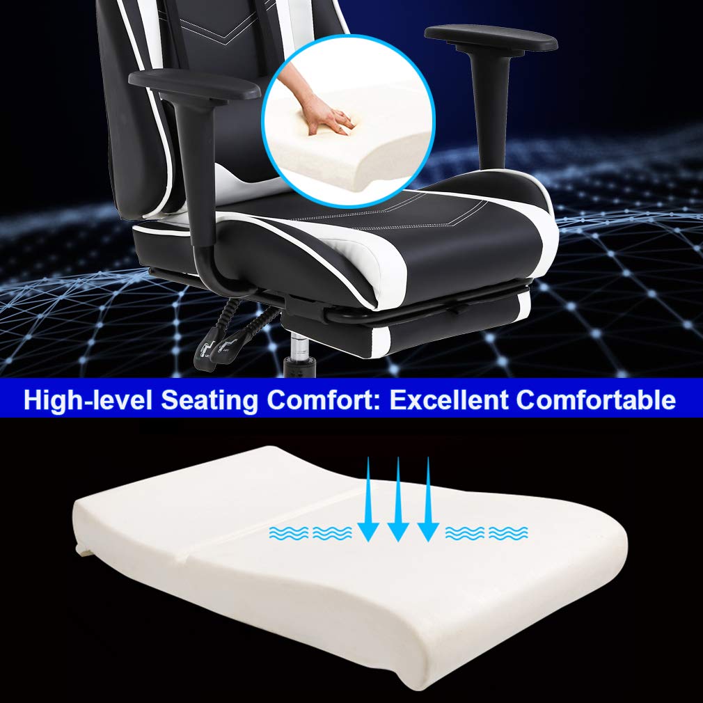 BestOffice Ergonomic Office, PC Gaming Chair Cheap Desk Chair Executive PU Leather Computer Chair Lumbar Support with Footrest Modern Task Rolling Swivel Chair for Women, Men(White)