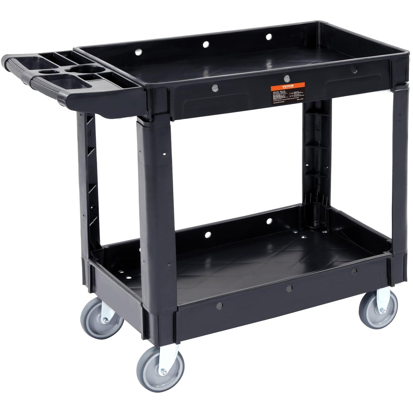 VEVOR Utility Service Cart, 2 Shelf 550LBS Heavy Duty Plastic Rolling Utility Cart with 360° Swivel Wheels, Medium Lipped Shelf, Ergonomic Storage - WoodArtSupply