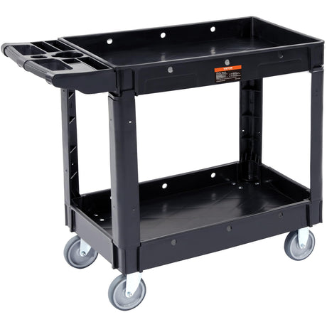 VEVOR Utility Service Cart, 2 Shelf 550LBS Heavy Duty Plastic Rolling Utility Cart with 360° Swivel Wheels, Medium Lipped Shelf, Ergonomic Storage VEVOR