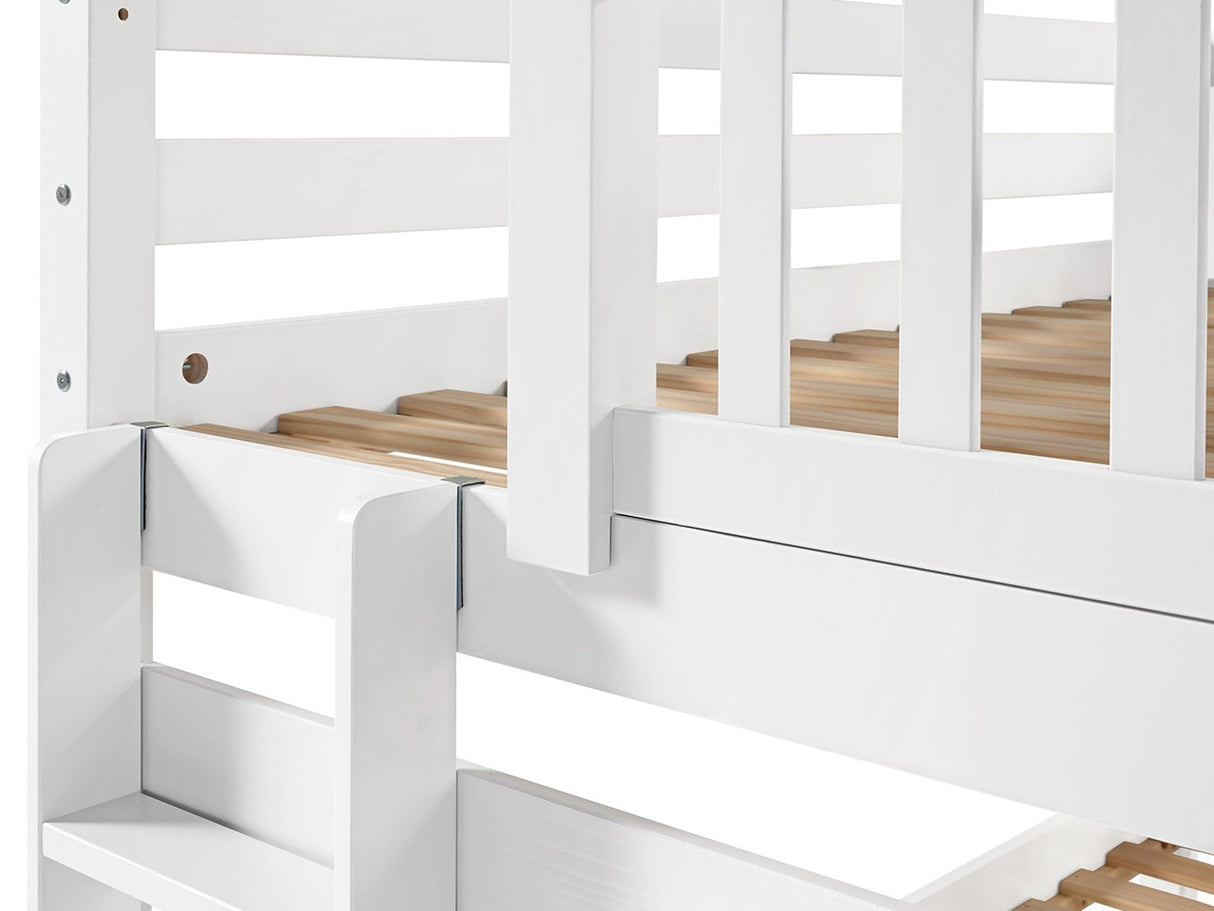 Bedz King Bunk Beds Twin over Twin Mission Style with End Ladder and a Twin Trundle, White Bedz King