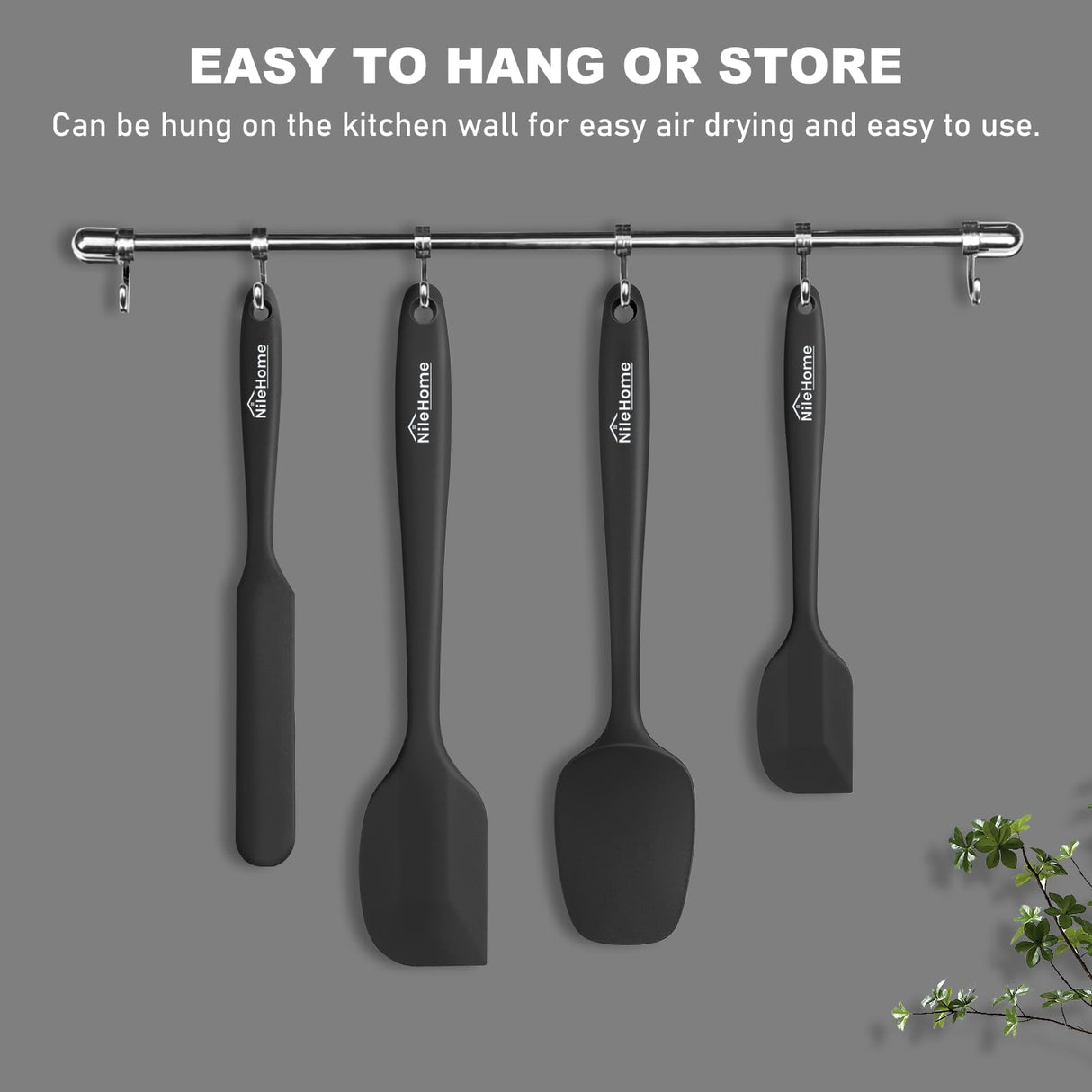NileHome Silicone Spatula Set, Rubber Spatula High Heat-Resistant Premium BPA-Free One Piece Seamless Design Cooking Spatulas Utensils Set for Kitchen 4 pack (Black) NileHome