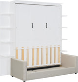 Virubi Queen Murphy Bed with Couch and Storage Shelves,Wood Murphy Bed Cabinet with Storage Shelves and Sofa,Folding Murphy Wall Bed Queen Size (White) Virubi