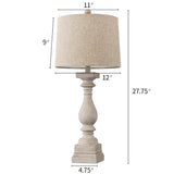 BOBOMOMO 27.75" Table Lamp with USB C+A Charging Ports Set of 2 Antique Nightstand Lamp for Bedroom Living Room Farmhouse Office Retro Rustic Resin Bedside Desk Lamps Washed White BOBOMOMO