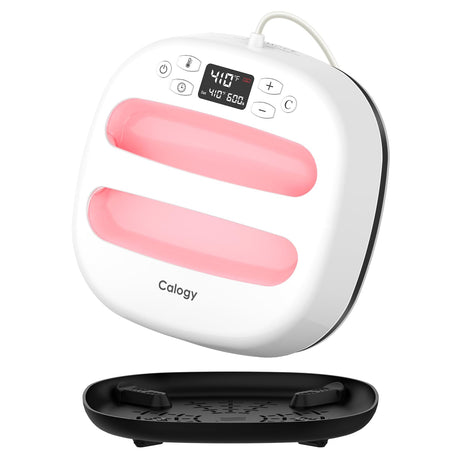 Calogy Heat Press Machine for T-Shirts 10"X10", Portable Heat Press Fast Heat Up to 410℉(210ºC), Precise Temp Control, 15 Mins Auto Off Heat Transfer Printer for Bag, Pillow, Apron, Vinyl(White Pink) Calogy