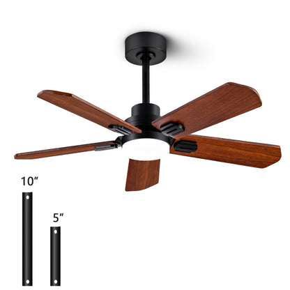 ducrew 42" Wood Ceiling Fan with Light and Remote, Quiet Reversible DC Motor, 5 Blade Walnut/Black, 6 Speed, Indoor/Outdoor Ceiling Fans for Patio, Dining Room,Living Room and Farmhouse - WoodArtSupply