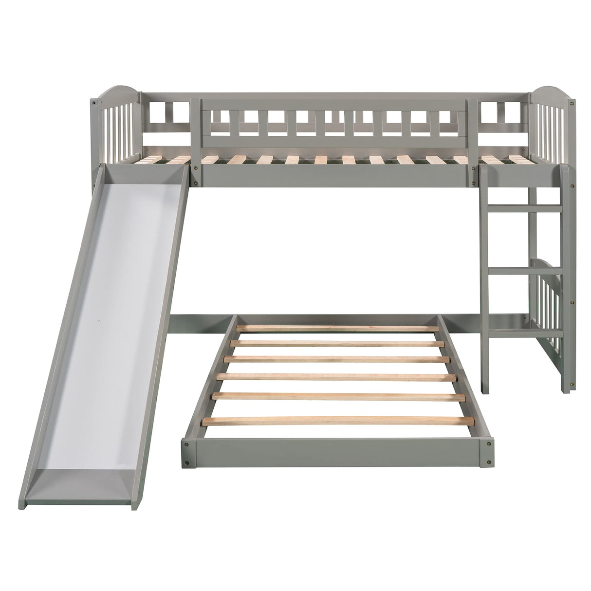 Morhome Twin Over Twin Bunk Bed with Slide - Low Floor Design, Safety Guardrails, and Sturdy Pine Wood Frame Morhome