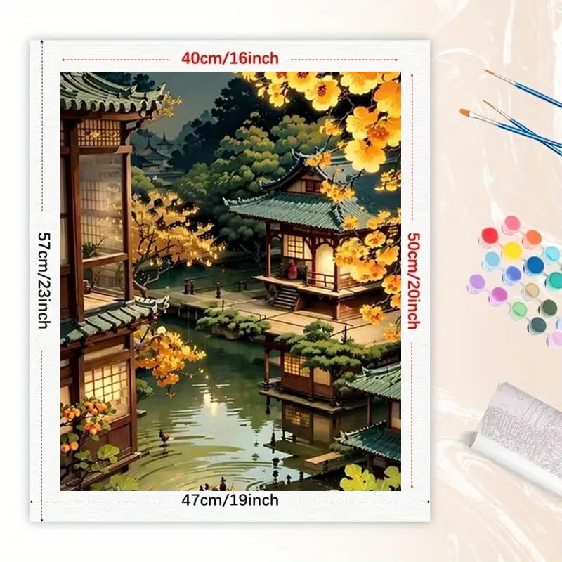 Oriental Paint by Numbers Kit for Adults - DIY Peaceful Japanese Garden Painting on Canvas 16x20 Inches, Acrylic Paint Set, Suitable for Beginners, Zen Art for Home Decoration or Gifts TAOPAOLAB
